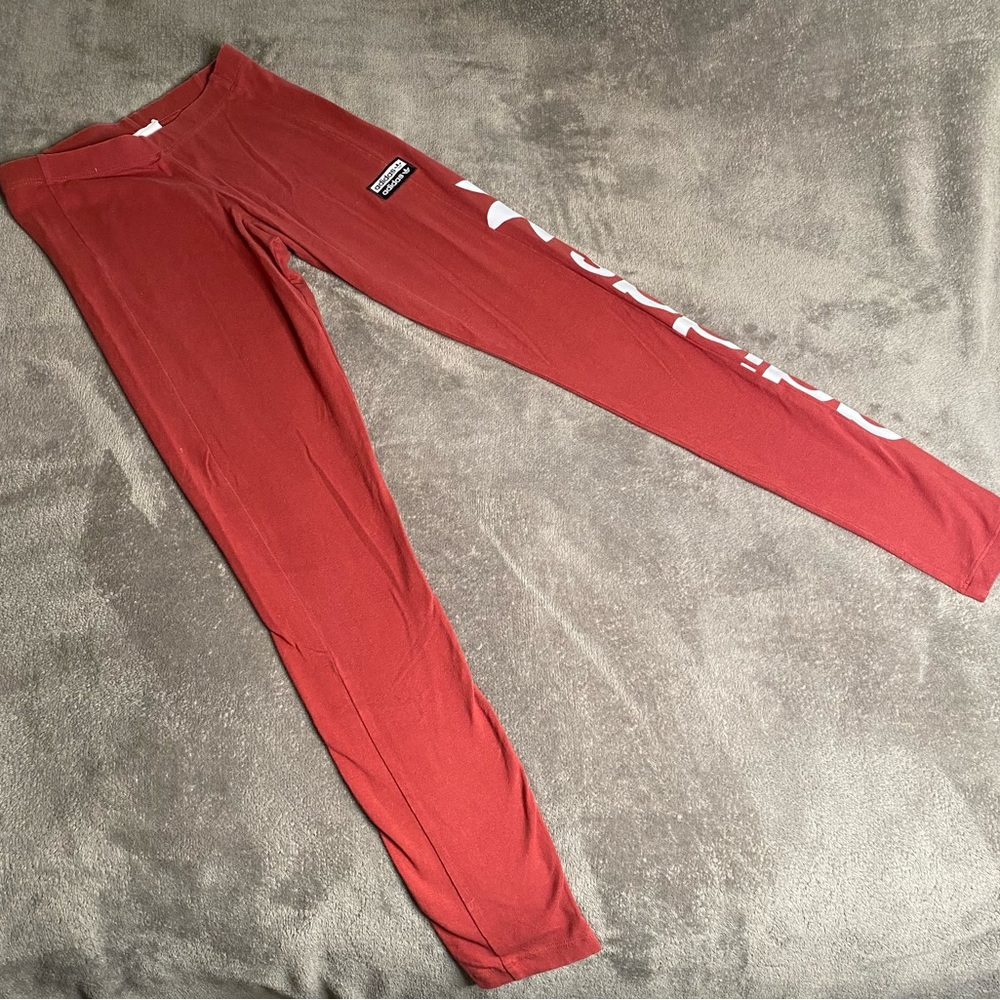 Adidas red/maroon capri leggings with logos